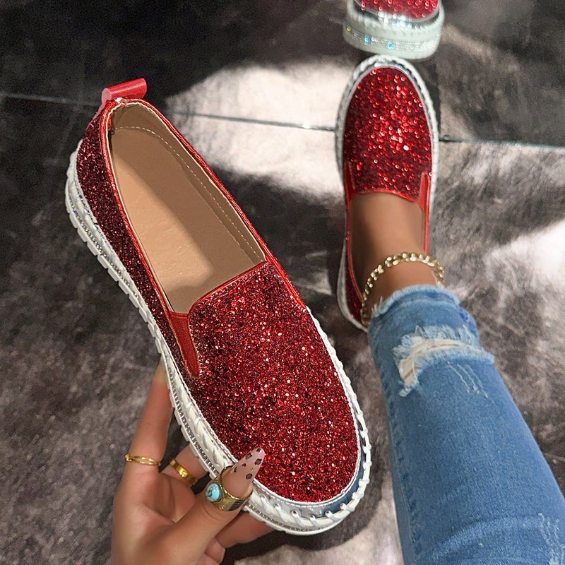 Spring Style Slip-On Platform Lazy Shoes Casual Sequins Rhinestone All-Match Plus Size Shoes - Image 1